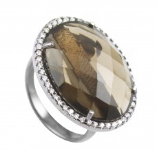 Vintage smoky topaz oval Cut Cocktail Cubic Zirconia Ring